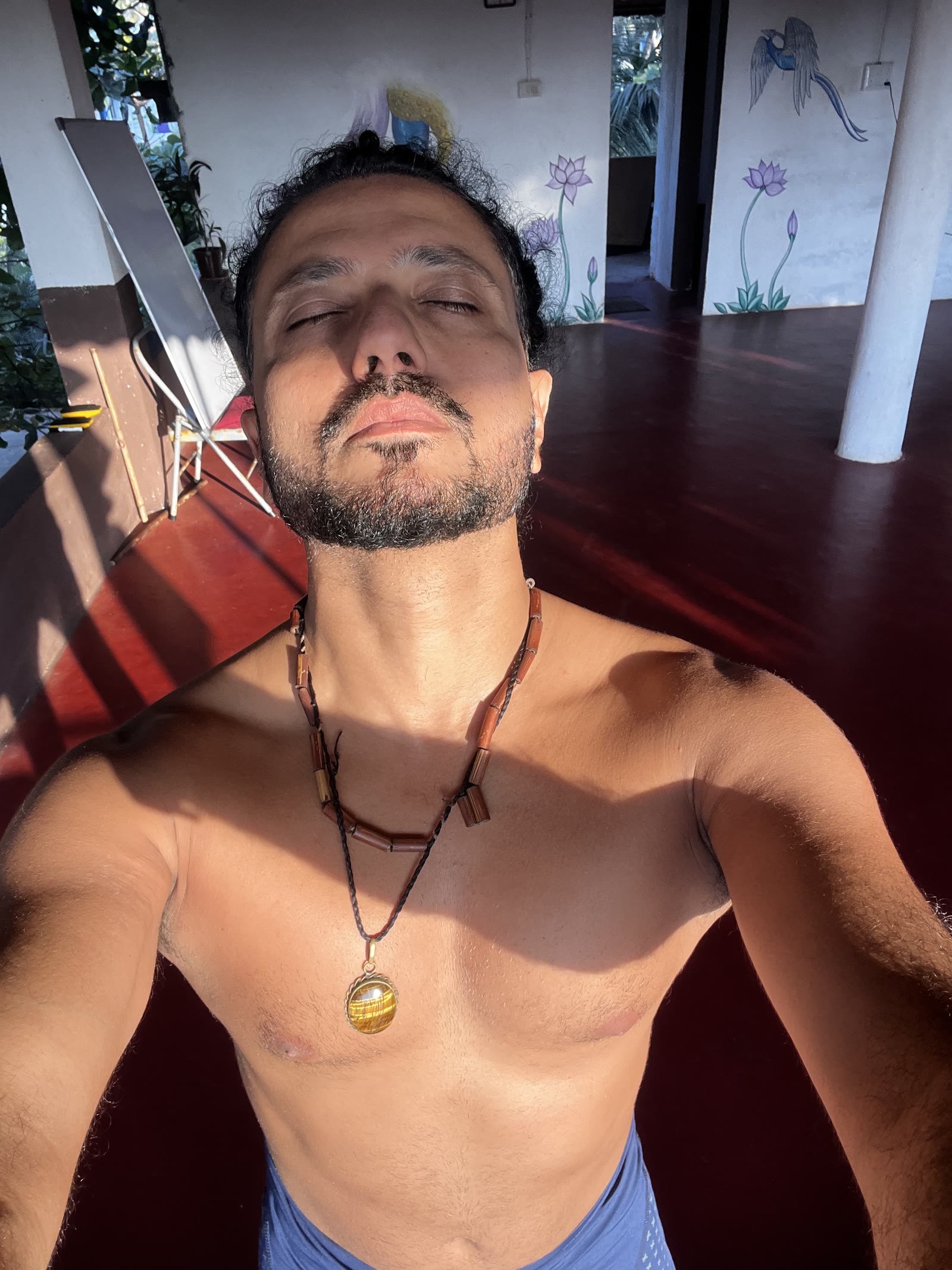 Sunlit portrait of Yogi Rohan in meditation presence